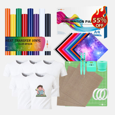 [HTV Ultimate Kit] Multi-Color HTV Vinyl & 5 Pack XL T-shirt & 150 pcs Sublimation Paper & Essential Tools Bundle (196 pcs)