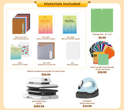 [All in bundle]HTVRONT Auto+Mini3 Heat Press Machine+advanced Bundle(Multicolor HTV*46+Sumblimation Paper*25+Transfer paper*10+PTFE Teflon Sheet+Heat Press Mat+Cutting Mat+Weeding Tools≥83＄)