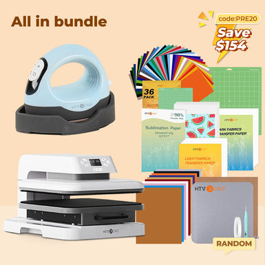 [All in bundle]HTVRONT Auto+Mini3 Heat Press Machine+advanced Bundle(Multicolor HTV*46+Sumblimation Paper*25+Transfer paper*10+PTFE Teflon Sheet+Heat Press Mat+Cutting Mat+Weeding Tools≥83＄)