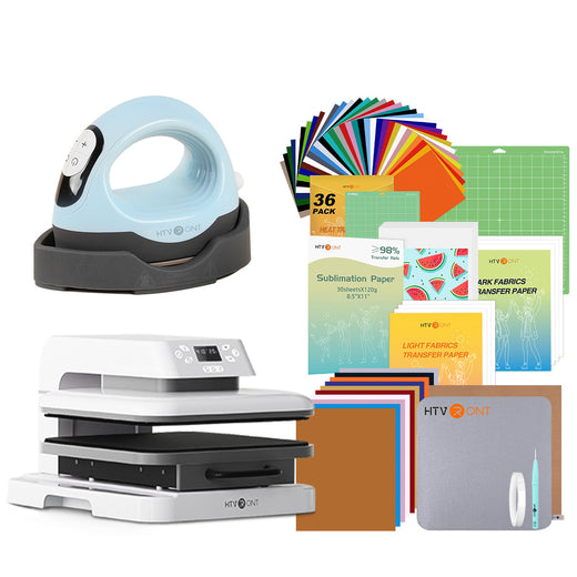 [All in bundle]HTVRONT Auto+Mini3 Heat Press Machine+advanced Bundle(Multicolor HTV*46+Sumblimation Paper*25+Transfer paper*10+PTFE Teflon Sheet+Heat Press Mat+Cutting Mat+Weeding Tools≥83＄)