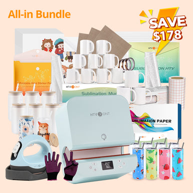 [All In Bundle] Auto Tumbler Heat Press Machine 120V+All In Bundle(150pcs Sublimation Paper +Sublimation Tumbler 20oz*8+Glass 16oz*8+Mugs 11oz*12+Mini2 Press Machine+HTV*10+Sublimation HTV*5+White Glitter HTV+Sticker Paper*40+PTFE Teflon*3+Tools≥$287)