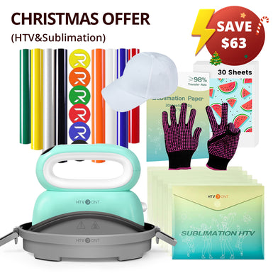 [Christmas Offer]HTVRONT Hat Heat Press Machine+Limited Time Bundle(Baseball Cap Blank+PUFF HTV*8+Sumblimation Paper*30+Sumblimation HTV*5+PTFE Teflon Sheet+Gloves≥63＄)