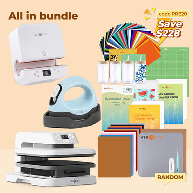 [All in bundle]HTVRONT Auto+Tumbler+Mini3 Heat Press Machine+all in Bundle(Multicolor HTV*46+Sumblimation Paper*25+Glasses 16oz*4+Transfer paper*10+PTFE Teflon Sheet+Heat Press Mat+Cutting Mat+Weeding Tools≥123＄)