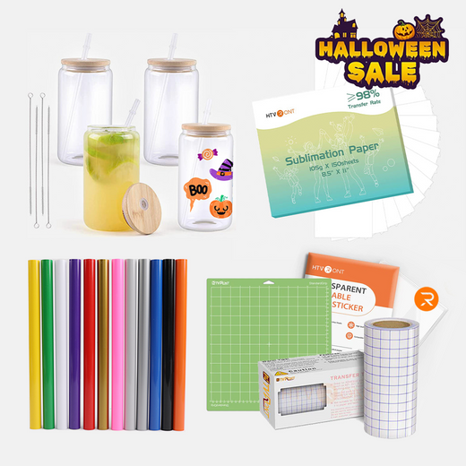 [Hallowenn Sublimation Glass Bundle] 4 Pack Glasses & Sublimation Paper & Adhesive Vinyl & Printable Vinyl Bundle