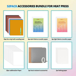 [Halloween Flash Sale] Auto Heat Press Machine 15" x 15" 110V with 52 Pcs Heat Press Accessories (HTV, Heat Transfer Paper, Subli Paper, Tools)