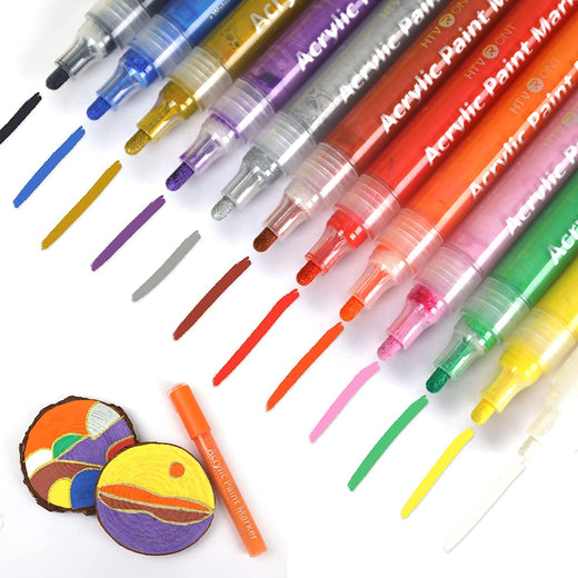 Acrylic Paint Marker Pens, Set of 12 Colors Markers Water Based Paint Pen  for