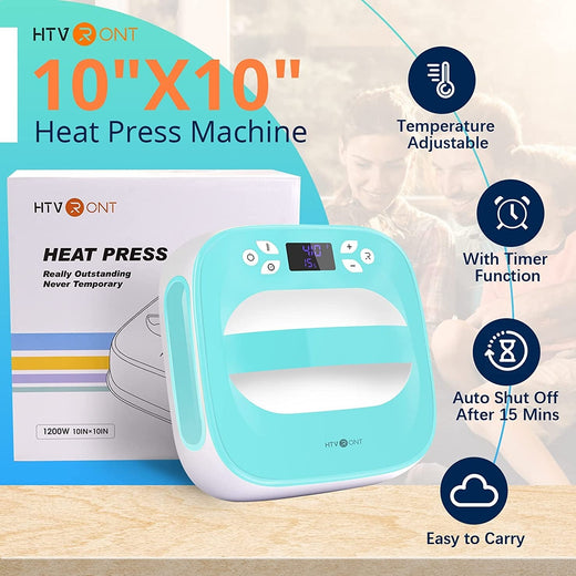 HTVRONT Heat Press Machine for T-Shirts Portable Heat Press 10X10 Iron  Press for Sublimation and HTV Vinyl Shirt Press Machine for Hat Bags  Heating Transfer Projects (Mint Green)
