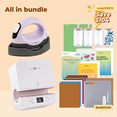 [All in bundle]HTVRONT Auto Tumbler+Mini3 Heat Press Machine+advanced Bundle(Multicolor HTV*10+Sumblimation Paper*25+Glasses 16oz*4+Transfer paper*10+PTFE Teflon Sheet+Heat Press Mat+Weeding Tools≥83＄)