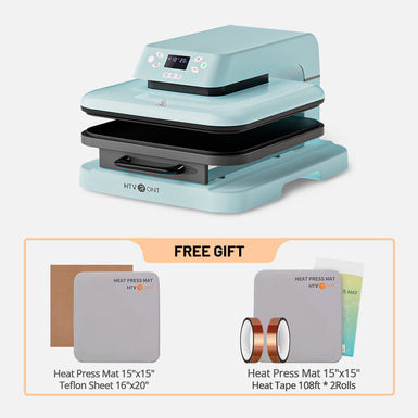 HTVRONT Auto Heat Press Machine 15" x 15" & Free Heat Press Mat 15"x15" & Free Heat Tape 108ft *2 rolls