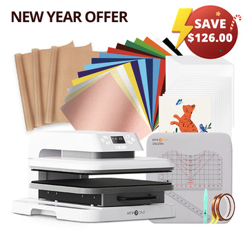 [New Year Deals] Auto Heat Press Machine 15" x 15" 110V + T Shirt Heat Press Kit (Include Vinyl&Sublimation Bundle, Tools&Heat Press Mat)