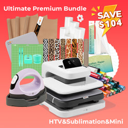 [Ultimate Premium Bundle]HTVRONT Auto2 Heat Press+Starter Kit(Multicolor HTV Roll*20+150 sheets Sublimation Paper A4+Sublimation HTV Roll+PUFF HTV*5+Animal Patterned HTV*8+Mini3 Heat Press Machine+Heat Press Mat+PTFE Teflon Sheet+Weeding Tools≥238＄)