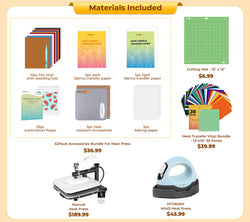 [All in bundle]HTVRONT Manual+Mini3 Heat Press Machine+advanced Bundle(Multicolor HTV*46+Sumblimation Paper*25+Transfer paper*10+PTFE Teflon Sheet+Heat Press Mat+Cutting Mat+Weeding Tools≥83＄)