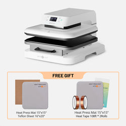 HTVRONT Auto Heat Press Machine 15" x 15" & Free Heat Press Mat 15"x15" & Free Heat Tape 108ft *2 rolls