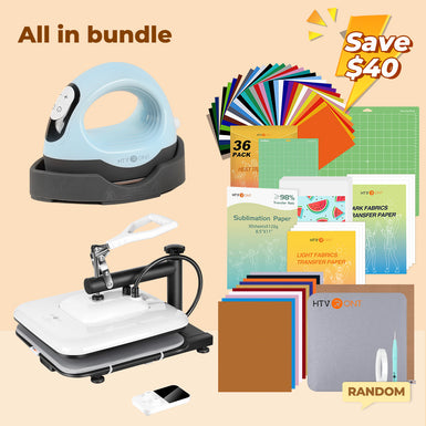 [All in bundle]HTVRONT Manual+Mini3 Heat Press Machine+advanced Bundle(Multicolor HTV*46+Sumblimation Paper*25+Transfer paper*10+PTFE Teflon Sheet+Heat Press Mat+Cutting Mat+Weeding Tools≥83＄)