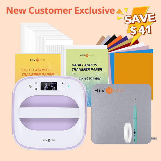 [New Customer Exclusive]HTVRONT T shirt Heat Press Machine-10"X10"+ Great Valued  Bundle(HTV vinyl*10+Sublimation paper*25+Heat Transfer Paper*10+ Heat Press Mat +Tools ≥37＄)