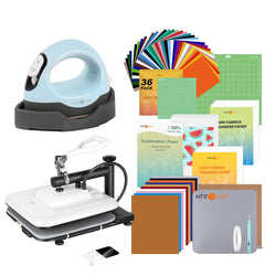 [All in bundle]HTVRONT Manual+Mini3 Heat Press Machine+advanced Bundle(Multicolor HTV*46+Sumblimation Paper*25+Transfer paper*10+PTFE Teflon Sheet+Heat Press Mat+Cutting Mat+Weeding Tools≥83＄)