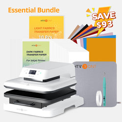 [Essential Bundle] Auto Heat Press Machine 15" x 15" 110V with 52 Pcs Heat Press Accessories (HTV, Heat Transfer Paper, Subli Paper, Tools)