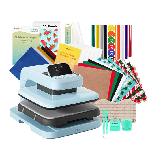 [Christmas Deals]HTVRONT Auto2 Heat Press+Christmas Bundle(PUFF HTV*8+Glitter HTV*5+Christmas HTV*13+Sumblimation Paper*30+Sumblimation HTV roll+Transfer paper*6+PTFE Teflon Sheet+T shirt Rules+Weeding Tools≥105＄)