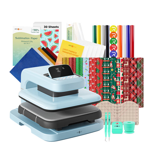 [Christmas Deals]HTVRONT Auto2 Heat Press+Christmas Bundle(PUFF HTV*8+Glitter HTV*5+Christmas HTV*13+Sumblimation Paper*30+Sumblimation HTV roll+Transfer paper*6+PTFE Teflon Sheet+T shirt Rules+Weeding Tools≥105＄)