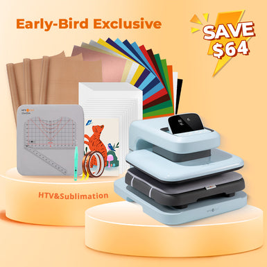 [Early-Bird Exclusive]HTVRONT Auto2 Heat Press Digit 15x15+55 Pack Heat Press Accessories(HTV*15+Sumblimation Paper*20+Sumblimation HTV*20+T shirt Ruler+Heat Press Mat+Teflon Sheet+Heat Tape+Weeding Hook)