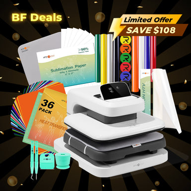 [BF Deals]HTVRONT Auto2 Heat Press+HTV & Sublimation Essential Bundle(36 sheets HTV+150 sheets Sublimation Paper A4+Sublimation HTV Roll+PUFF HTV*8+Tools Bundle)