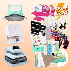 [All in one]HTVRONT Auto2+Tumbler+Hat Heat Press+All in One Bundle(Multicolor HTV Roll*20+150 sheets Sublimation Paper A4+Sublimation HTV Roll+PUFF HTV*5+Canvas Bags*6+Trucker Cap*6+Tools≥282＄)