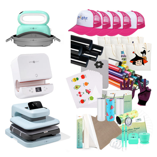 [All in one]HTVRONT Auto2+Tumbler+Hat Heat Press+All in One Bundle(Multicolor HTV Roll*20+150 sheets Sublimation Paper A4+Sublimation HTV Roll+PUFF HTV*5+Canvas Bags*6+Trucker Cap*6+Tools≥282＄)