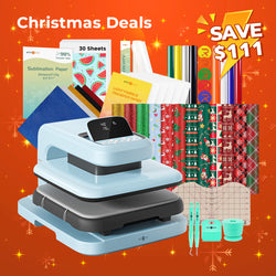 [Christmas Deals]HTVRONT Auto2 Heat Press+Christmas Bundle(PUFF HTV*8+Glitter HTV*5+Christmas HTV*13+Sumblimation Paper*30+Sumblimation HTV roll+Transfer paper*6+PTFE Teflon Sheet+T shirt Rules+Weeding Tools≥105＄)