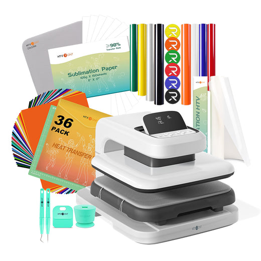 [Christmas Deals]HTVRONT Auto2 Heat Press+HTV & Sublimation Essential Bundle(36 sheets HTV+150 sheets Sublimation Paper A4+Sublimation HTV Roll+PUFF HTV*8+Tools Bundle)