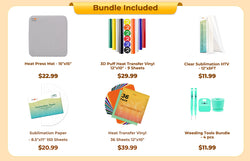 [Christmas Deals]HTVRONT Auto2 Heat Press+HTV & Sublimation Essential Bundle(36 sheets HTV+150 sheets Sublimation Paper A4+Sublimation HTV Roll+PUFF HTV*8+Tools Bundle)