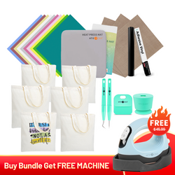 [BF Benefit]Buy Bundle Get Free Mini3 Heat Press Machine(6 Pack Canvas Tote Bag+Weeding Tools Bundle - 4 pcs+10 Pack HTV+Blank HTV Roll 12x5ft +PTFE Teflon Sheet 3 Packs 12"x16"+Heat Press Mat 8"x10")