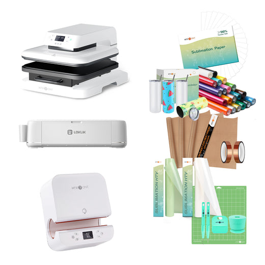 [iCraft™ & Heat Press Essential Bundle] LOKLiK iCraft™ Cutting Machine + Auto Heat Press 15"x15" + Tumbler Heat Press + Accessories Bundle(20 rolls HTV, 150 sheets sublimation paper, 2 rolls sublimation HTV, 4 packs tumbler, essential tools)