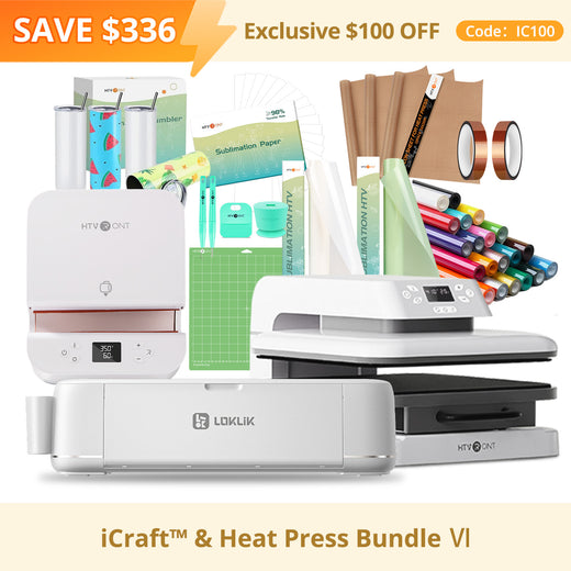 [iCraft™ & Heat Press Essential Bundle] LOKLiK iCraft™ Cutting Machine + Auto Heat Press 15"x15" + Tumbler Heat Press + Accessories Bundle(20 rolls HTV, 150 sheets sublimation paper, 2 rolls sublimation HTV, 4 packs tumbler, essential tools)