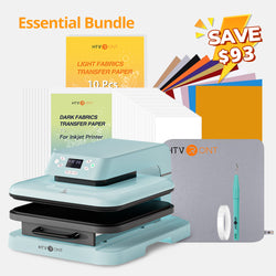 [Essential Bundle] Auto Heat Press Machine 15" x 15" 110V with 52 Pcs Heat Press Accessories (HTV, Heat Transfer Paper, Subli Paper, Tools)