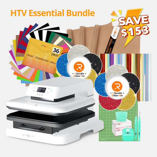 [HTV Essential Bundle] Auto Heat Press Machine 15" x 15" 110V + Heat Transfer Vinyl & Tools Bundle