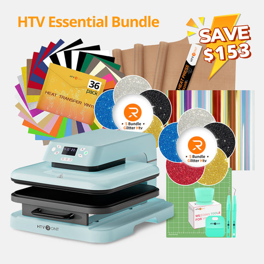 [HTV Essential Bundle] Auto Heat Press Machine 15" x 15" 110V + Heat Transfer Vinyl & Tools Bundle