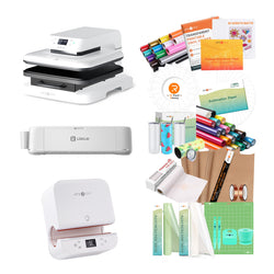 [iCraft™ & Heat Press Premium Bundle] LOKLiK iCraft™ Cutting Machine + Auto Heat Press 15"x15" + Tumbler Heat Press + Accessories Bundle(20 rolls HTV, 150 sheets sublimation paper, 2 rolls sublimation HTV, 4 packs tumbler, essential tools)