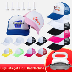 15 pack Sponge Trucker Cap Blanks&6pack Cap Hangers Bundle[Buy Hats get FREE Hat Heat Press Machine]