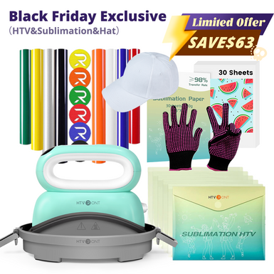 [BF Limited Offer]HTVRONT Hat Heat Press Machine+Limited Time Bundle(Baseball Cap Blank+PUFF HTV*8+Sumblimation Paper*30+Sumblimation HTV*5+PTFE Teflon Sheet+Gloves≥63＄)