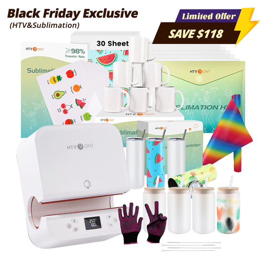 [BF Offer] Auto Tumbler Heat Press Machine 120V +Super Valued Bundle(30pcs Sublimation Paper+6pack Sublimation Mugs Blank-11oz+4Pack Glass 16oz+4Pack Tumbler Blank- 20oz+Sublimation HTV*5+Sticker Paper*20+Glitter Rainbow Adhesive Roll≥$168)