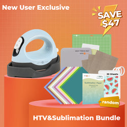 [New User Exclusive]HTVRONT Mini3 Heat Press+Starter Kit(Multicolor HTV*10+Sumblimation Paper*30+Heat Tape*3+PTFE Teflon Sheet*3+Heat Press Mat+Cutting mat≥34＄)