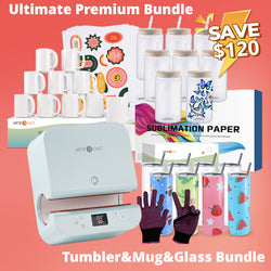 [Premium Bundle] Auto Tumbler Heat Press Machine 120V+Premium Box(30pcs Sublimation Paper+8pack Sublimation Tumbler 20 OZ+8Pack/4Pack Sublimation Glass 16oz+6pack/12pack Sublimation Mugs Or Mini2 Heat Press+Sticker Paper*20+Tools)