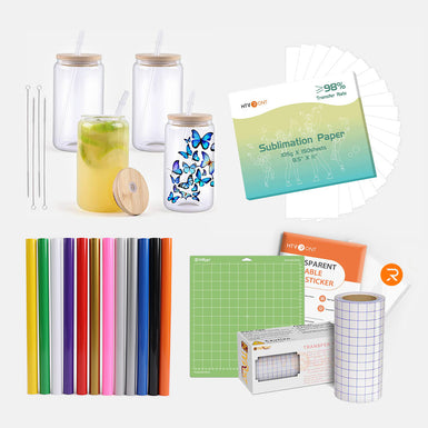 [Sublimation Glass Bundle] 4 Pack Glasses & Sublimation Paper & Adhesive Vinyl & Printable Vinyl Bundle