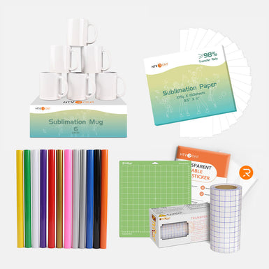 [Sublimation Mug Bundle] 6 Pack Mugs + Basic Sublimation & Sticker Vinyl Bundle