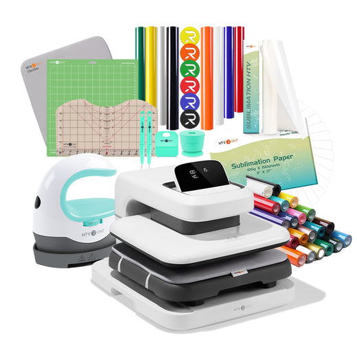 [Ultimate Premium Bundle]HTVRONT Auto2 Heat Press+Starter Kit(Multicolor HTV Roll*20+150 sheets Sublimation Paper A4+Sublimation HTV Roll+PUFF HTV*8+Mini2 Heat Press Machine+Heat Press Mat+T shirt Rules+Cutting Mat+Weeding Tools≥229＄)