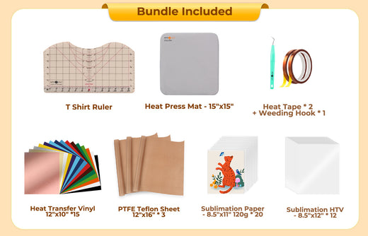 [Early-Bird Exclusive]HTVRONT Auto2 Heat Press Digit 15x15+55 Pack Heat Press Accessories(HTV*15+Sumblimation Paper*20+Sumblimation HTV*20+T shirt Ruler+Heat Press Mat+Teflon Sheet+Heat Tape+Weeding Hook)