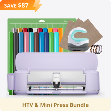 [HTV & Mini Press Bundle] LOKLiK iCraft™ Cutting Machine + Mini Heat Press + HTV Essential Bundle(20 rolls HTV, teflon sheet & heat tape bundle, cutting mat, weeding tools)