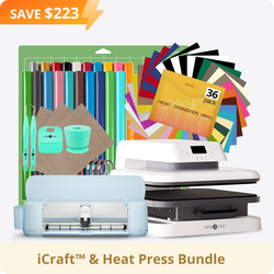 [iCraft™ & Heat Press Bundle Ⅰ] LOKLiK iCraft™ Cutting Machine + Auto Heat Press 15"x15" + Accessories Bundle(20 rolls HTV, 36 sheets HTV, essential tools)