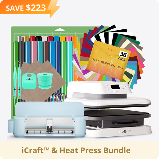 [iCraft™ & Heat Press Bundle Ⅰ] LOKLiK iCraft™ Cutting Machine + Auto Heat Press 15"x15" + Accessories Bundle(20 rolls HTV, 36 sheets HTV, essential tools)