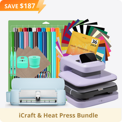 [iCraft & Heat Press Bundle Ⅰ] LOKLiK iCraft™ Cutting Machine + Auto2 Heat Press 15"x15" + Accessories Bundle(20 rolls HTV, 36 sheets HTV, essential tools)